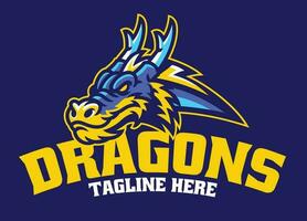 Dragon Head Blue Mascot Sport Logo vector