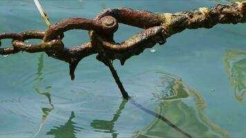 Rusty Mossy Iron Chain Detail Holding Boat video