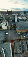 Ultra Wide Panoramic High Angle View of Luton City of England. Aerial View of Town was Captured on 17-April-2023 with Drone's Camera from Low Altitude. photo