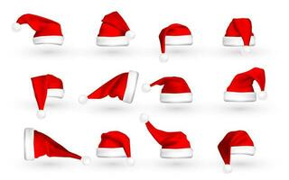 Red Santa Claus hat isolated on white background. Gradient mesh Santa Claus cap with fur. Vector illustration