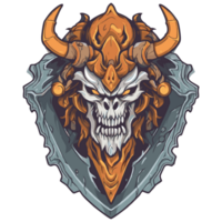 Skull of a viking with horns on a shield png