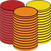 Three cash in stacks of coins. vector