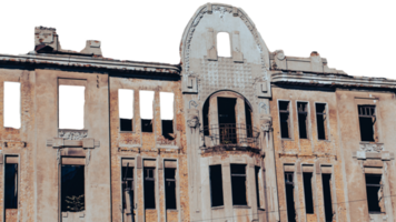 Ruined walls and windows old architecture photo. Old brick destroyed building png