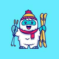 Cute Yeti Playing Ski Cartoon Vector Icon Illustration. Animal  Sport Icon Concept Isolated Premium Vector. Flat Cartoon  Style