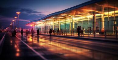 Airport building, international terminal, rushing people to land, blurred background - image photo