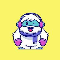 Cute Yeti Wearing Scarf, Glove And Earmuff Cartoon Vector  Icon Illustration. Animal Fashion Icon Concept Isolated  Premium Vector. Flat Cartoon Styl