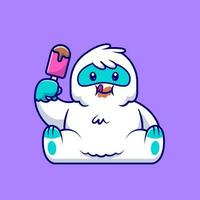 Cute Yeti Eating Popsicle Cartoon Vector Icon Illustration.  Animal Food Icon Concept Isolated Premium Vector. Flat  Cartoon Style