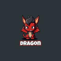 Cute Baby Red Dragon Sitting logo design template vector icon illustration