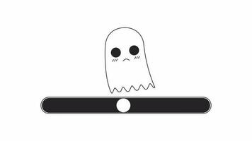 Flying ghost cute bw loading bar animation. Volume slider. Moving side to side ghost outline 2D cartoon 4K video loading motion graphic. Kawaii animated process indicator gif isolated on white