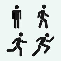 Vector illustration of man stands, walk and run icon set. People vector symbol