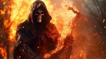 grim reaper with fire design illustration background photo