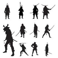 samurai silhouette set collection isolated black vector illustration