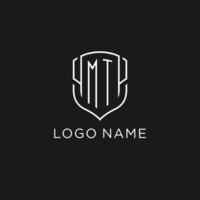 Initial MT logo monoline shield icon shape with luxury style vector