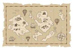 Old treasure map vector sketch. Hand drawn illustrations, vector.