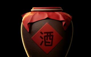 Chinese ancient wine with retro style, 3d rendering. Translation on the jar wine. photo