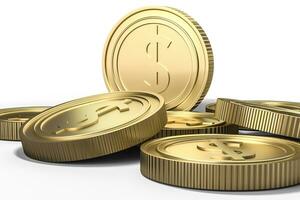 golden currency coins with white background, 3d rendering photo