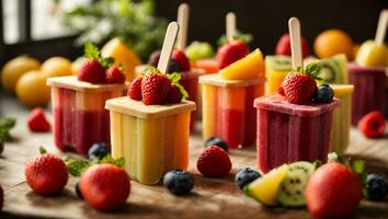 Healthy mixed fruit summer popsicles. Ai Generated photo