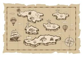 Old treasure map vector sketch. Hand drawn illustrations, vector.