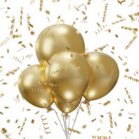 3d golden balloon with confetti icon illustration png