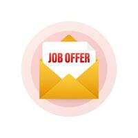 Envelope with Job offer message. Recruitment, Candidates. Work search success. Vector stock illustration