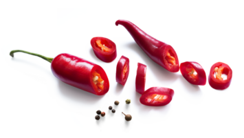 Fresh red chilli pepper and black pepper isolated on Transparent background. Transparent background and natural transparent shadow Ingredient, spice for cooking. collection for design png