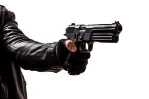 robber hand holding a gun. AI Generative png