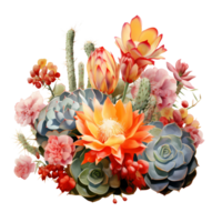 Ai generated cactus flowers and cactus plants on a transparent background png