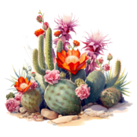 Ai generated cactus and flowers on transparent background png