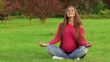 Pregnant meditating on the grass video