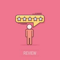 Vector cartoon customer reviews, user feedback icon in comic style. Rating sign illustration pictogram. Stars rating business splash effect concept.