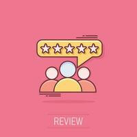 Vector cartoon customer reviews, user feedback icon in comic style. Rating sign illustration pictogram. Stars rating business splash effect concept.