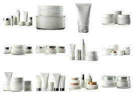 AI generated unbranded cosmetic cream jars and tubes collection isolated on white background. photo