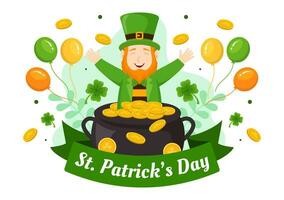 Happy St Patrick's Day Vector Illustration on 17 March with Golden Coins, Green Hat, Beer Pub and Shamrock in Flat Cartoon Background Design