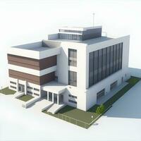 AI generated 3D render of school building on white background, AI generated photo