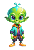 AI generated Cute cartoon green alien isolated on transparent background png