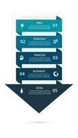 Abstract arrows of graph, diagram with 5 steps, options, parts or processes. Vector business template for presentation