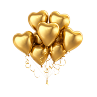 AI generated gold balloons in heart shape isolated on transparent background png