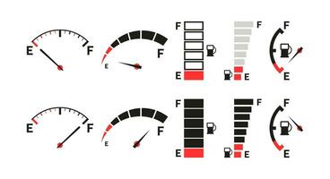 Car fuel tank indicator with gas. Gauge of fuel. Dial of measurement, level, control power. vector