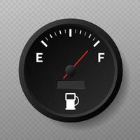 Fuel gauge. Full tank. Round black car dashboard vector