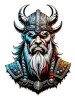 AI generated Viking warrior with horned helmet and viking armor llustration on transparent background png