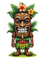 AI generated Tiki wooden tribal mascot cartoon character hawaiian ornaments on transparent background illustration png