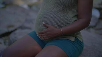 Young Pregnant Woman Relaxing in Nature at River in Motherhood Holiday video