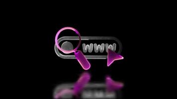 Looping neon glow effect Magnifying glass icon, search website, black background video