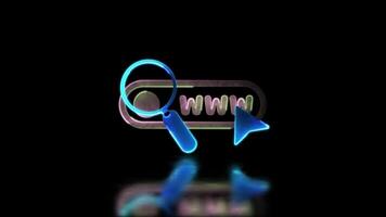 Looping neon glow effect Magnifying glass icon, search website, black background video