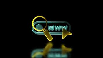 Looping neon glow effect Magnifying glass icon, search website, black background video