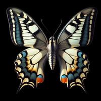 AI generated Papilio machaon butterfly isolated on black background. Insects in nature. photo