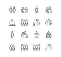 Set of people related icons, couples, one person, group and linear variety vectors. vector