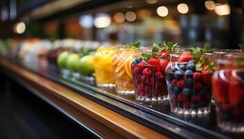 AI generated Fresh fruit cocktail on table, a refreshing and healthy drink generated by AI photo