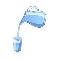 Pouring water from jug in glass vector isolated on white background.