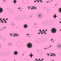 Y2K trendy seamless pattern. Pink background. Retro futuristic minimal wallpaper. Vector